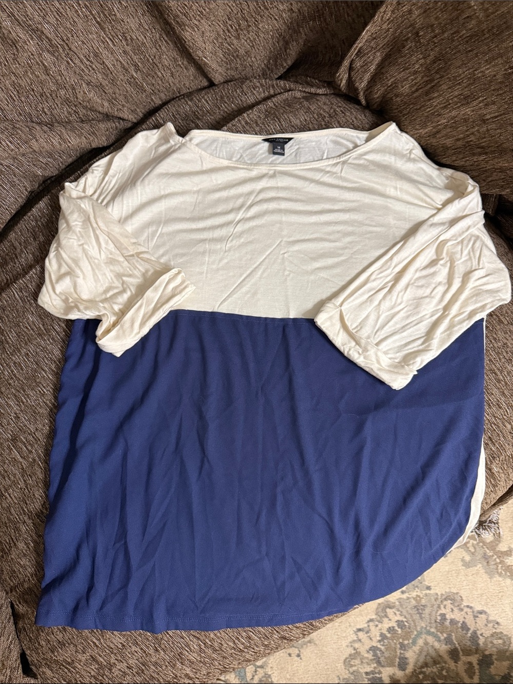 Ann Taylor White and Navy Colorblock Top